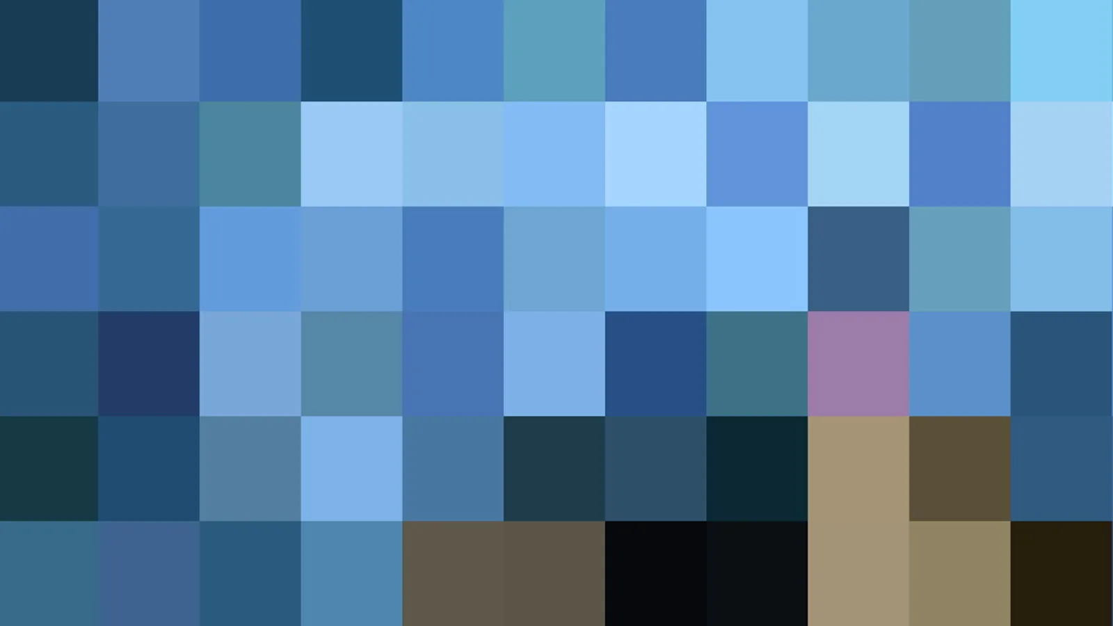 Mosaik aus quadratischen Pixeln in verschiedenen Blau- und Grautönen, unten rechts einzelne braune und violette Felder.