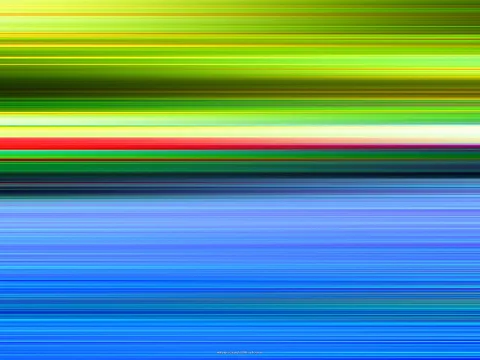 Abstrakte Komposition aus horizontal verwischten Streifen: oben gelbgrüne und grüne Töne, in der Mitte ein roter und weißer Streifen, unten ein blauer Verlauf.
