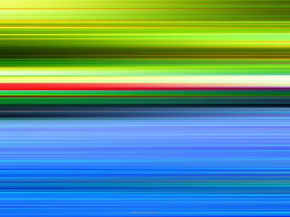 Abstrakte Komposition aus horizontal verwischten Streifen: oben gelbgrüne und grüne Töne, in der Mitte ein roter und weißer Streifen, unten ein blauer Verlauf.