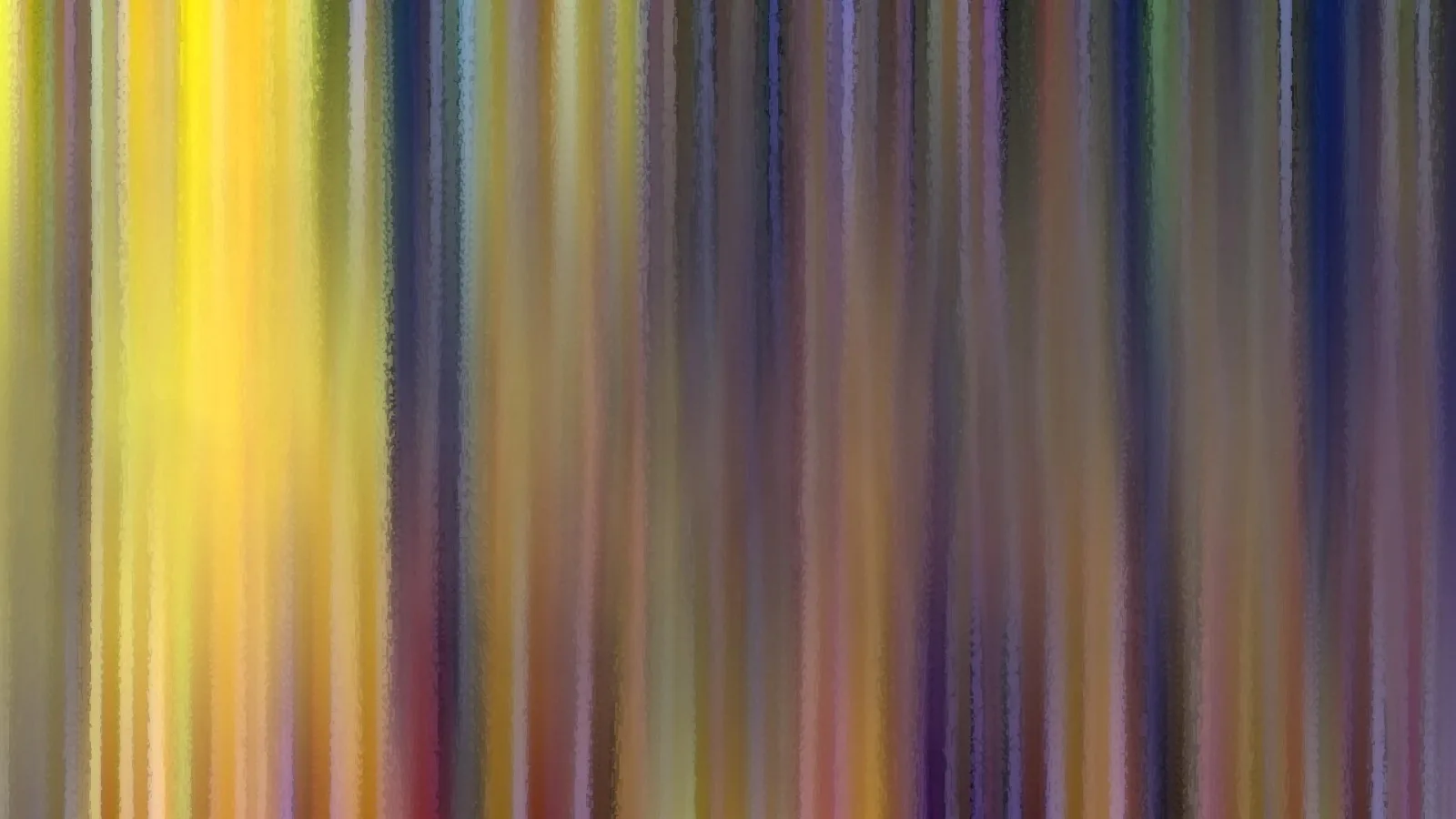 Abstrakte Komposition aus senkrechten, verwischten Streifen in Gelb, Blau, Violett und Orange.