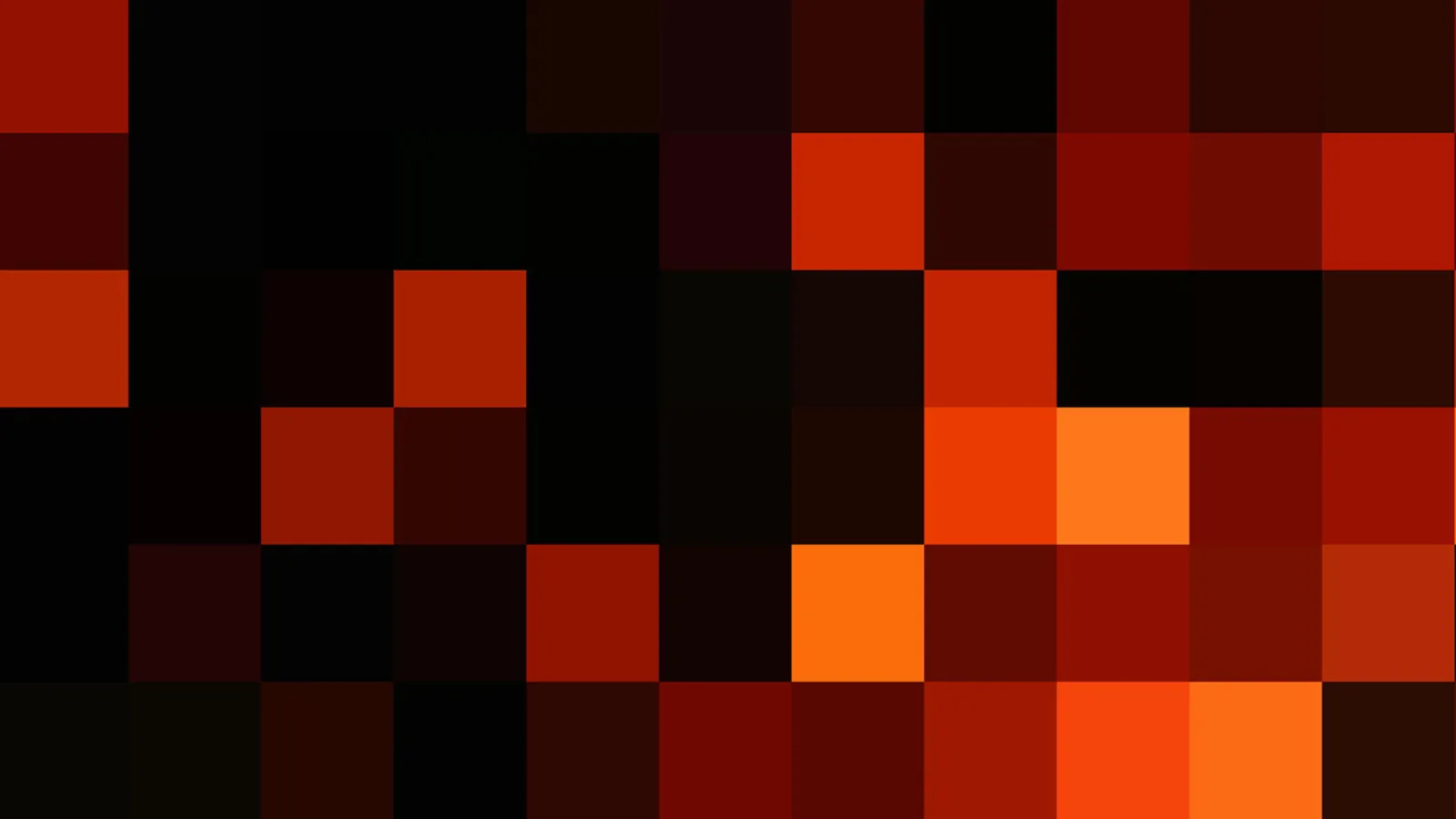 Abstraktes Raster aus quadratischen Feldern in Schwarz, Rot und Orange, die zur Mitte hin heller werden.