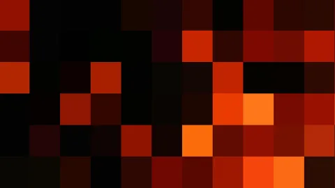 Abstraktes Raster aus quadratischen Feldern in Schwarz, Rot und Orange, die zur Mitte hin heller werden.
