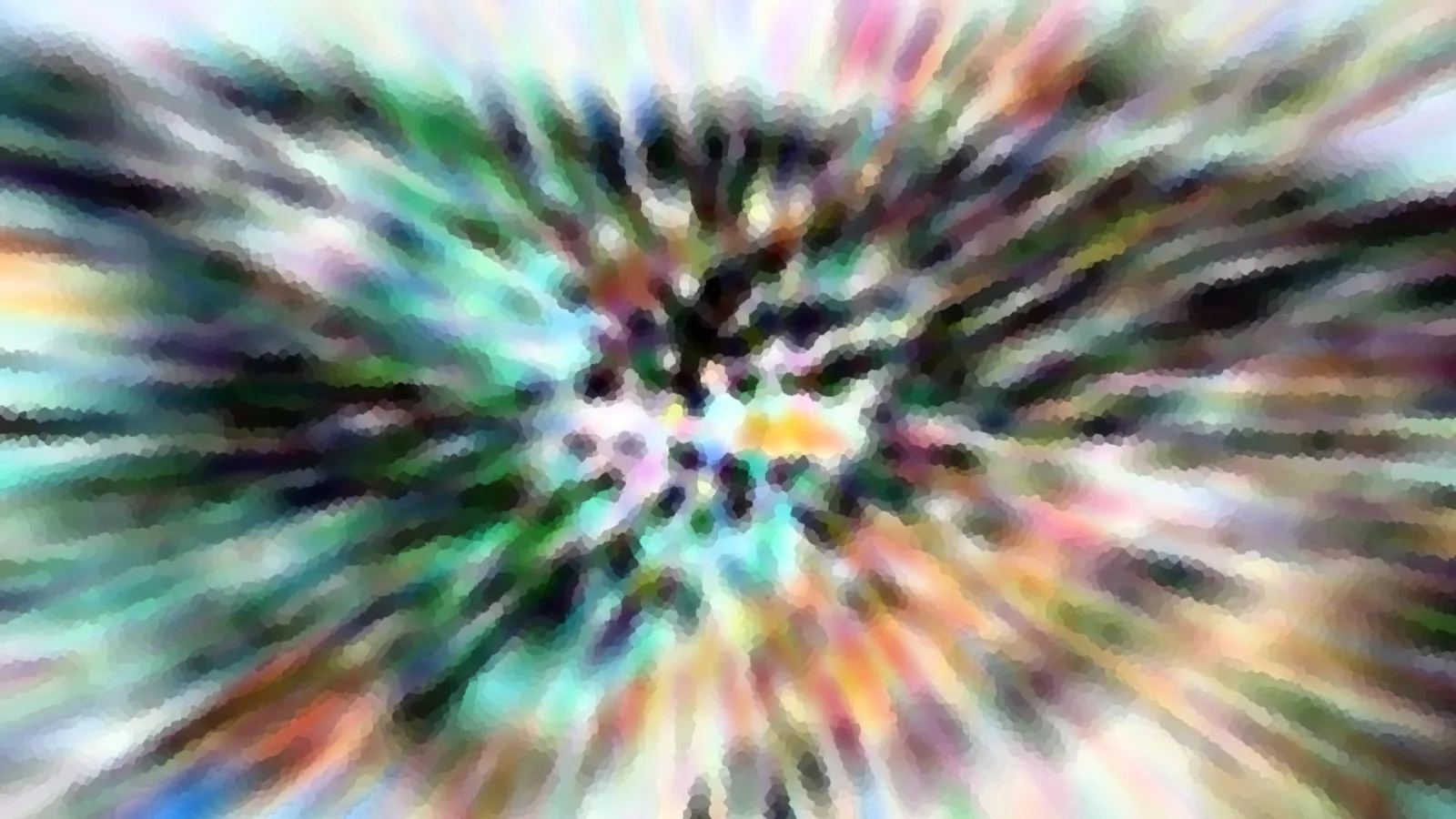 Abstraktes Bild mit radialen, bunten Schlieren um einen dunklen Mittelpunkt, verwischt und pixelig.