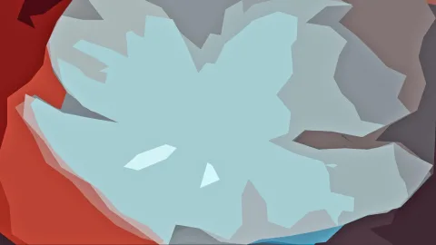 Abstraktes Bild aus hellblauen, roten und grauen Polygonen mit dunklen Ecken