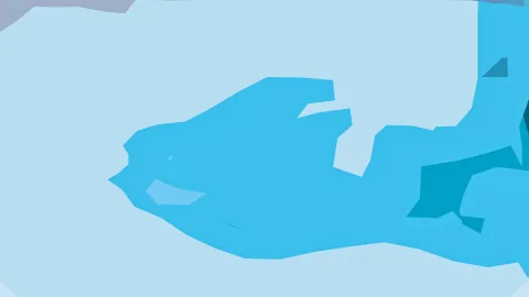 Abstrakte Komposition aus hellblauen und blauen Flächen, eine große blaue Form erinnert an einen Fisch.