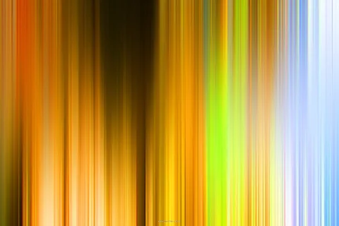 Abstrakte Komposition aus vertikalen, unscharfen Streifen in Orange, Gelb, Grün, Dunkelbraun und Hellblau, die von links nach rechts ineinander übergehen.