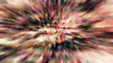 Abstraktes Bild mit radial von der Mitte nach außen laufenden Farbstreifen in Rosa, Grün, Weiß und Schwarz.