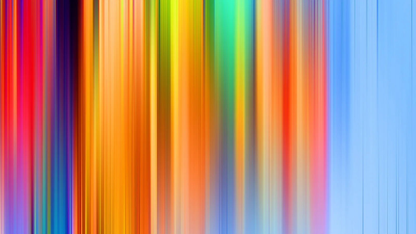 Abstraktes Bild aus vertikalen, verwischten Farbstreifen in Rot, Orange, Gelb, Grün, Blau und Violett, rechts ausklingend in helles Hellblau.