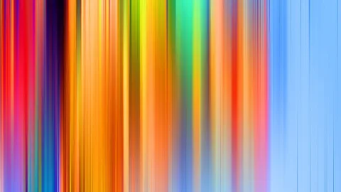 Abstraktes Bild aus vertikalen, verwischten Farbstreifen in Rot, Orange, Gelb, Grün, Blau und Violett, rechts ausklingend in helles Hellblau.
