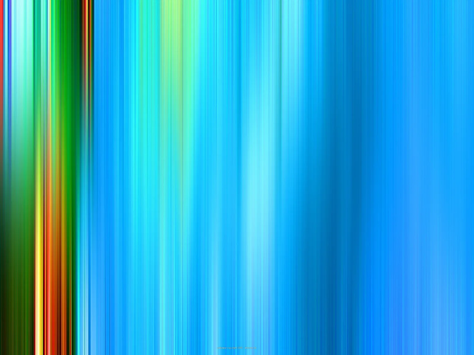 Abstrakte vertikale Streifen in Blau, Türkis und Grün, links durchzogen von Rot, Gelb und Orange, nach rechts hin in gleichmäßiges Blau übergehend.