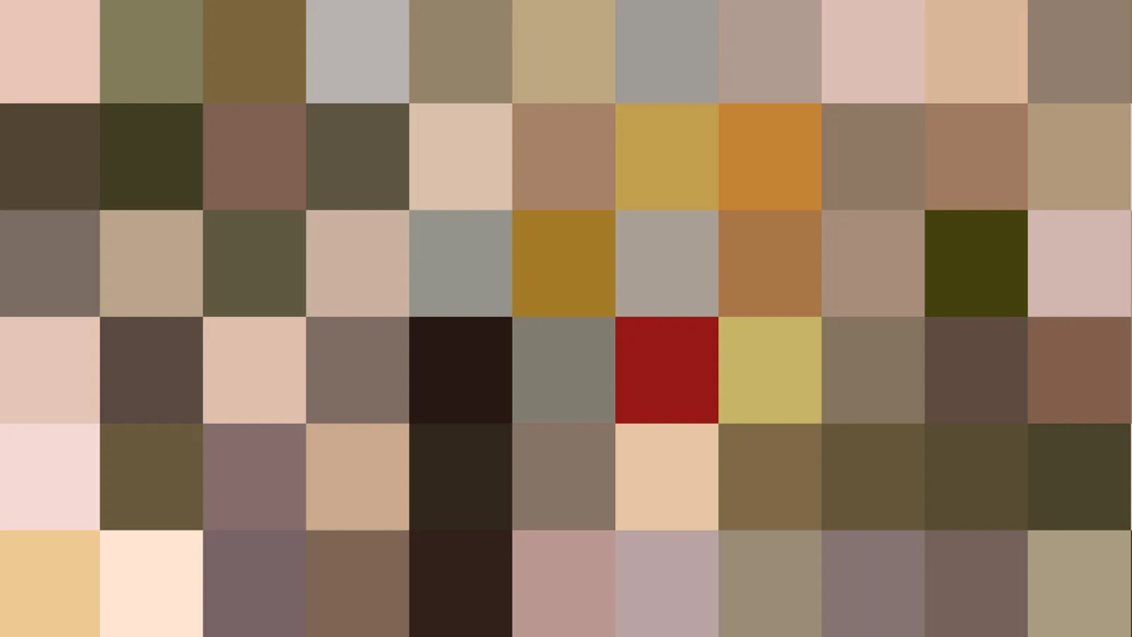 Quadratisches Raster aus Farbfeldern in Beige, Braun, Ocker und vereinzelt Rot und Oliv.