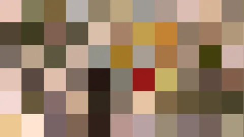 Quadratisches Raster aus Farbfeldern in Beige, Braun, Ocker und vereinzelt Rot und Oliv.
