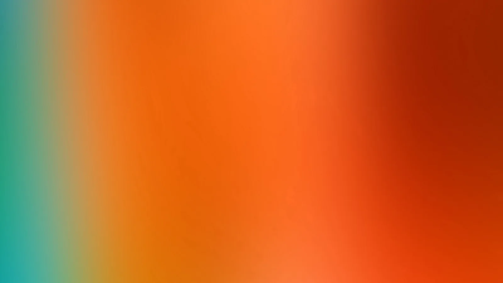 Weich ineinander übergehende Farbflächen: links türkis und grün, zur Mitte hin orange und gelb, rechts dunkles Rotorange.