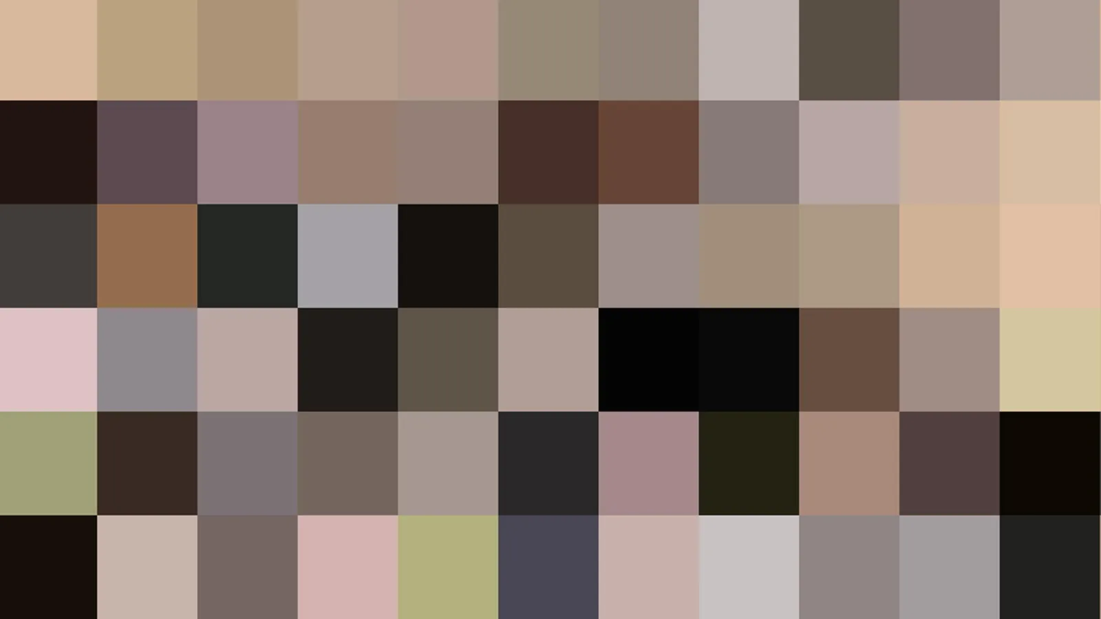 Quadratisches Raster aus Farbfeldern in Beige, Braun, Grau, Rosa und Schwarz