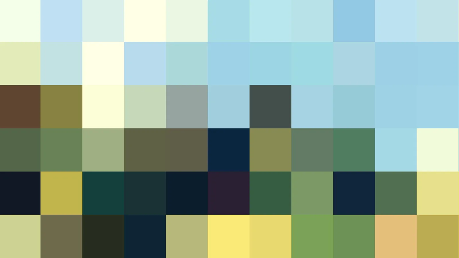Pixelmosaik aus einem Raster hellblauer, grüner, brauner und dunkelblauer Farbfelder