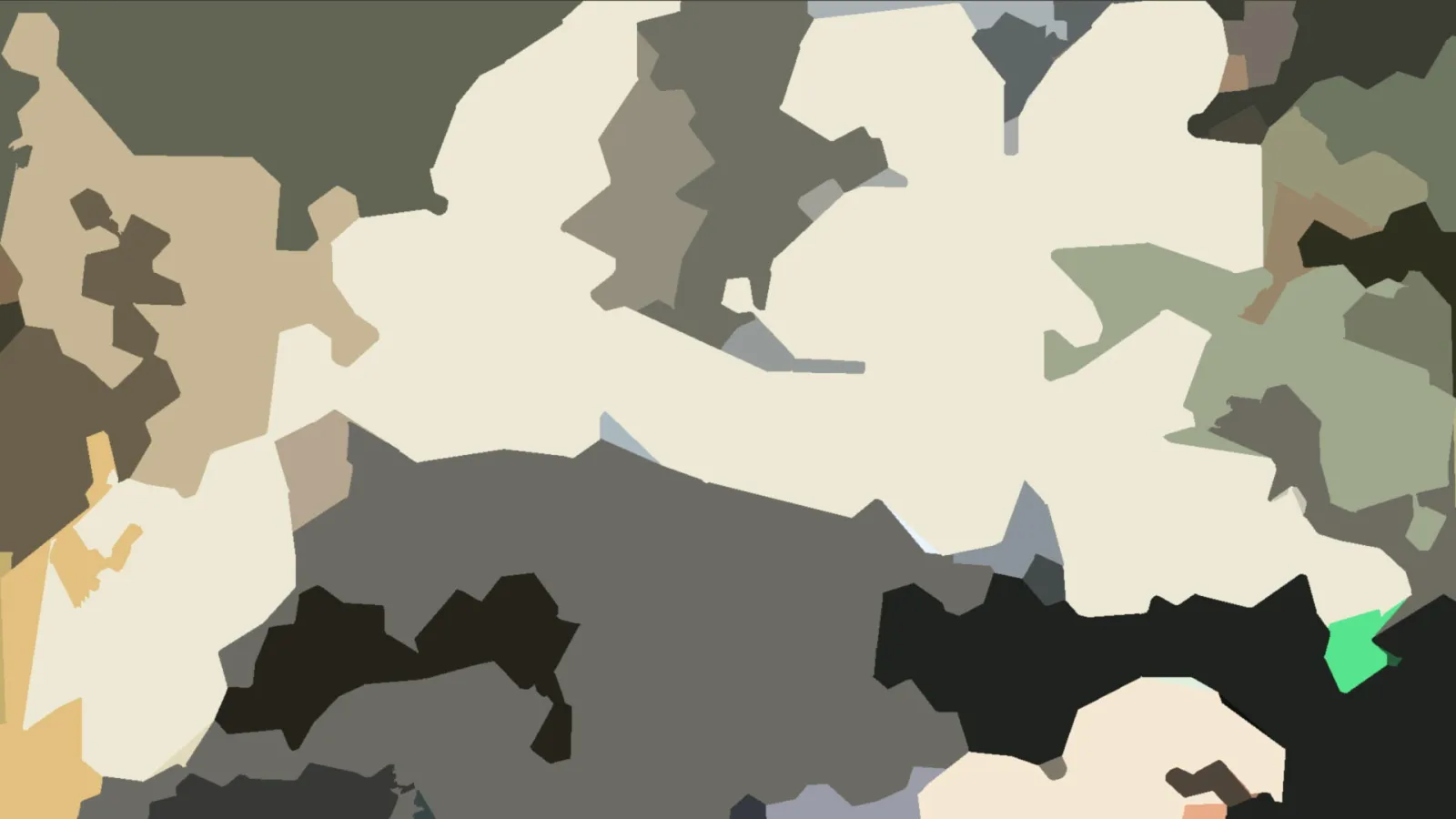 Abstrakte Komposition aus unregelmäßigen Flächen in Beige, Grau, Schwarz und Mintgrün