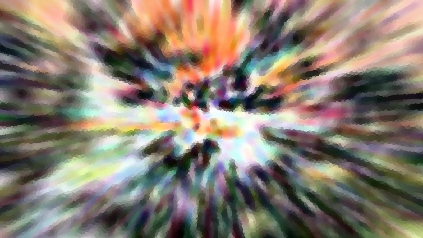 Abstraktes Bild mit bunten, radial verwischten Farbstrahlen, die von einem hellen Zentrum nach außen laufen.