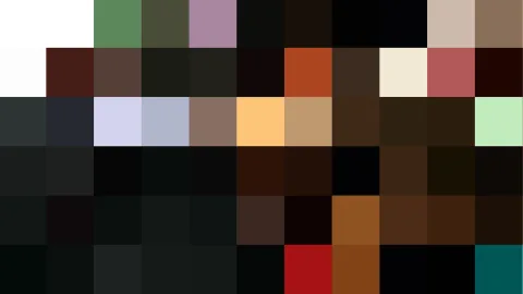Raster aus 60 quadratischen Farbfeldern in Weiß, Schwarz, Grün, Braun, Rot, Orange, Violett, Beige und Blau.