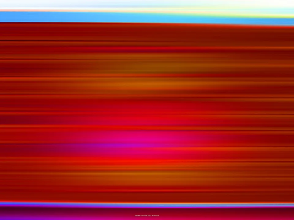 Abstrakte horizontale Streifen in Rottönen, Orange und Magenta, oben ein heller Himmelsbereich und ein blauer Streifen, unten ein violetter Rand.