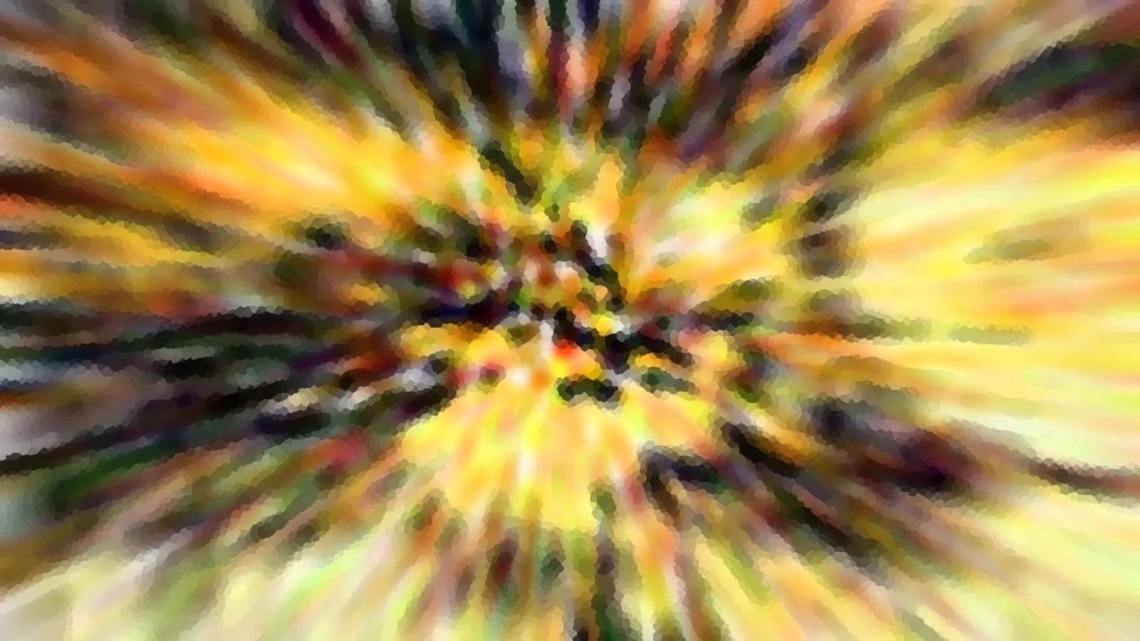 Abstrakte radiale Unschärfe mit gelben, orangefarbenen und dunklen Streifen, die von einem Zentrum nach außen laufen.