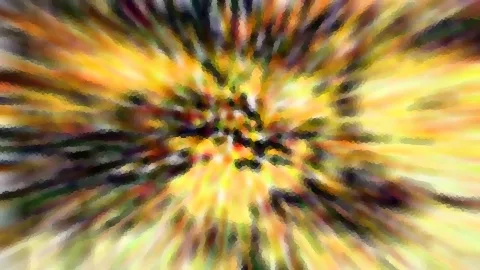 Abstrakte radiale Unschärfe mit gelben, orangefarbenen und dunklen Streifen, die von einem Zentrum nach außen laufen.