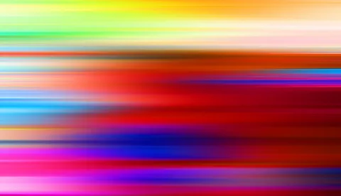 Abstrakte Komposition aus horizontalen, verwischten Farbstreifen in Gelb, Grün, Rot, Blau und Magenta, die von oben nach unten ineinander übergehen.