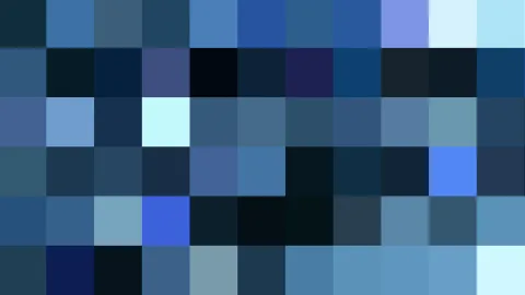 Abstraktes Mosaik aus quadratischen Feldern in verschiedenen Blautönen, von hellem Eisblau bis fast schwarzem Marineblau, in zehn Spalten und sechs Reihen angeordnet.