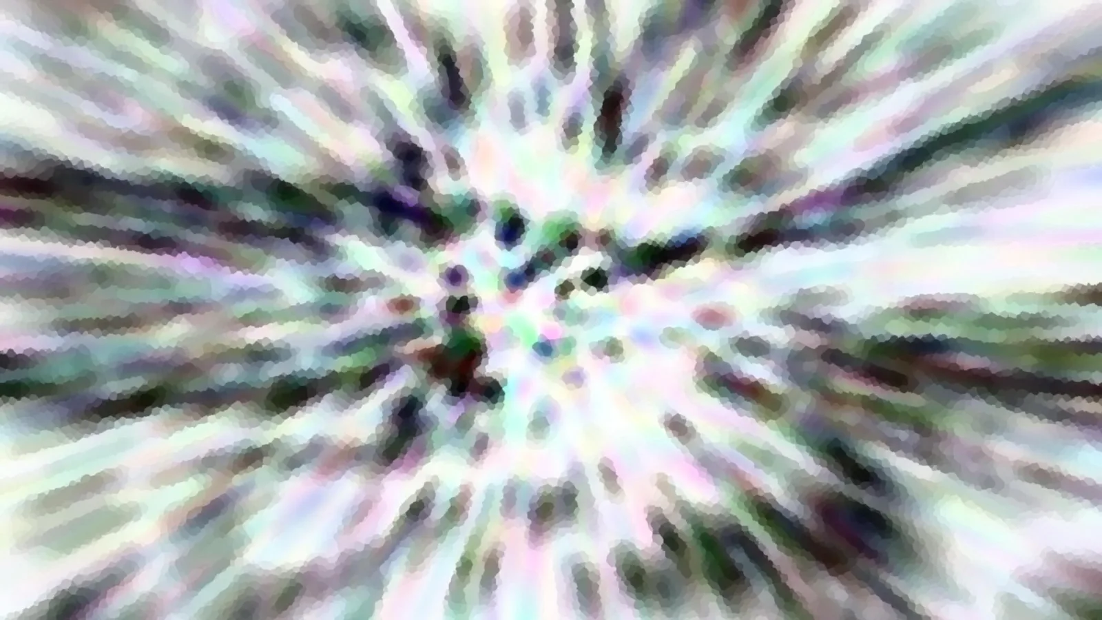 Abstrakte Komposition aus pastellfarbenen Streifen und Flecken, die von der Mitte radial nach außen laufen.