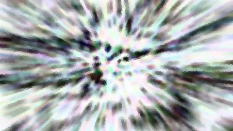 Abstrakte Komposition aus pastellfarbenen Streifen und Flecken, die von der Mitte radial nach außen laufen.