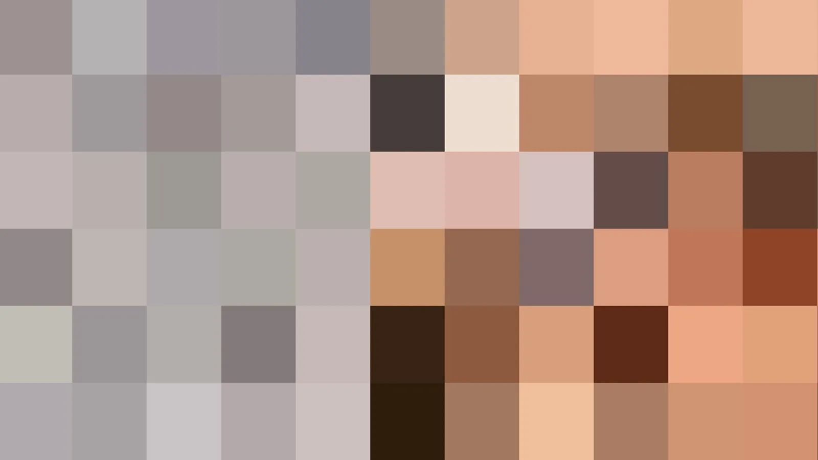 Raster aus quadratischen Pixelblöcken in Beige, Grau, Braun und Rosé, von hell bis dunkelbraun.