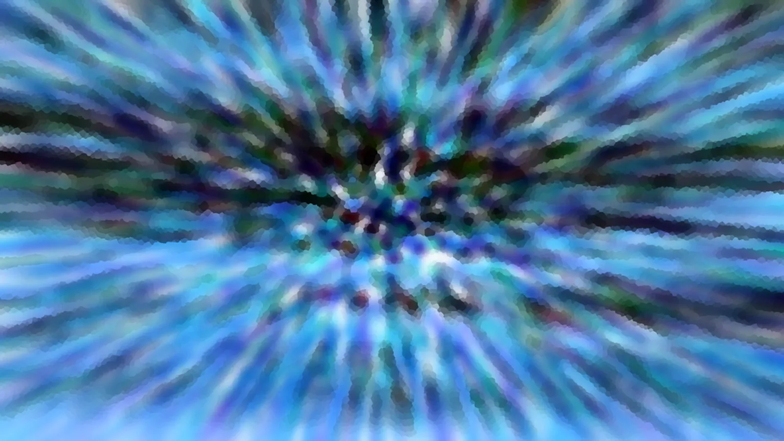 Abstrakte Komposition aus blauen, türkisfarbenen und violetten Streifen, die radial von der Bildmitte nach außen laufen.
