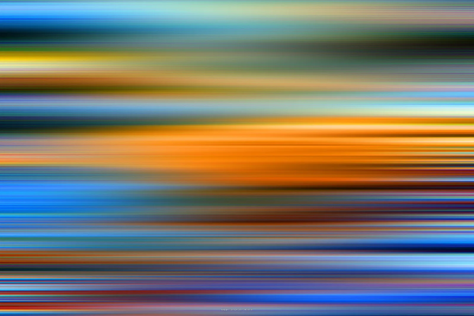 Abstrakte horizontale Streifen aus Orange, Blau, Gelb und Dunkelblau, die wie verwischte Lichtbahnen wirken.