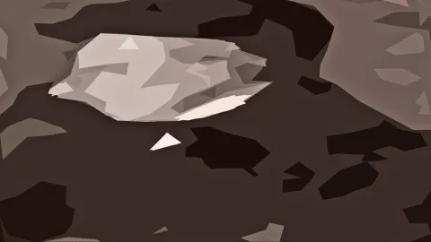 Helle, kantige Felsform aus flachen Polygonen auf dunkel braunem, abstraktem Untergrund