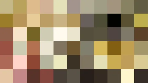 Mosaik aus quadratischen Pixelblöcken in Ocker, Braun, Beige und Olivgrün