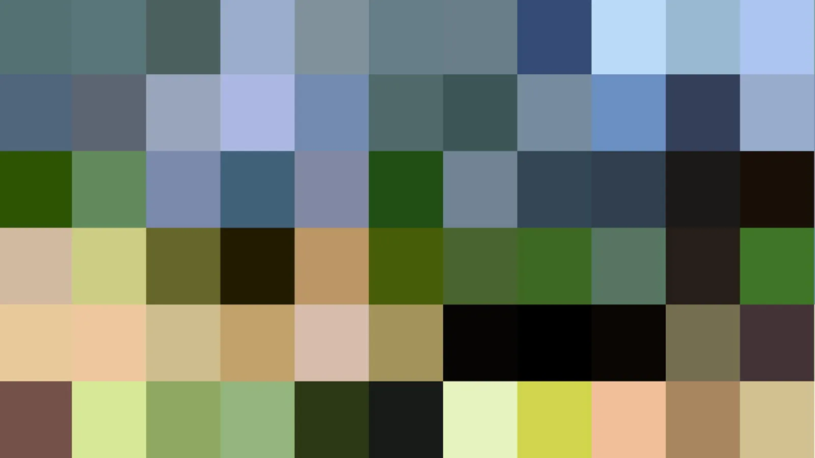Raster aus farbigen Quadraten in Blau, Grün, Schwarz und Beige.