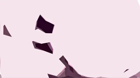 Mehrere dunkle, kantige Scherben in Violett und Aubergine verteilt auf einem hellrosa Hintergrund, unten am Bildrand dichter gruppiert.