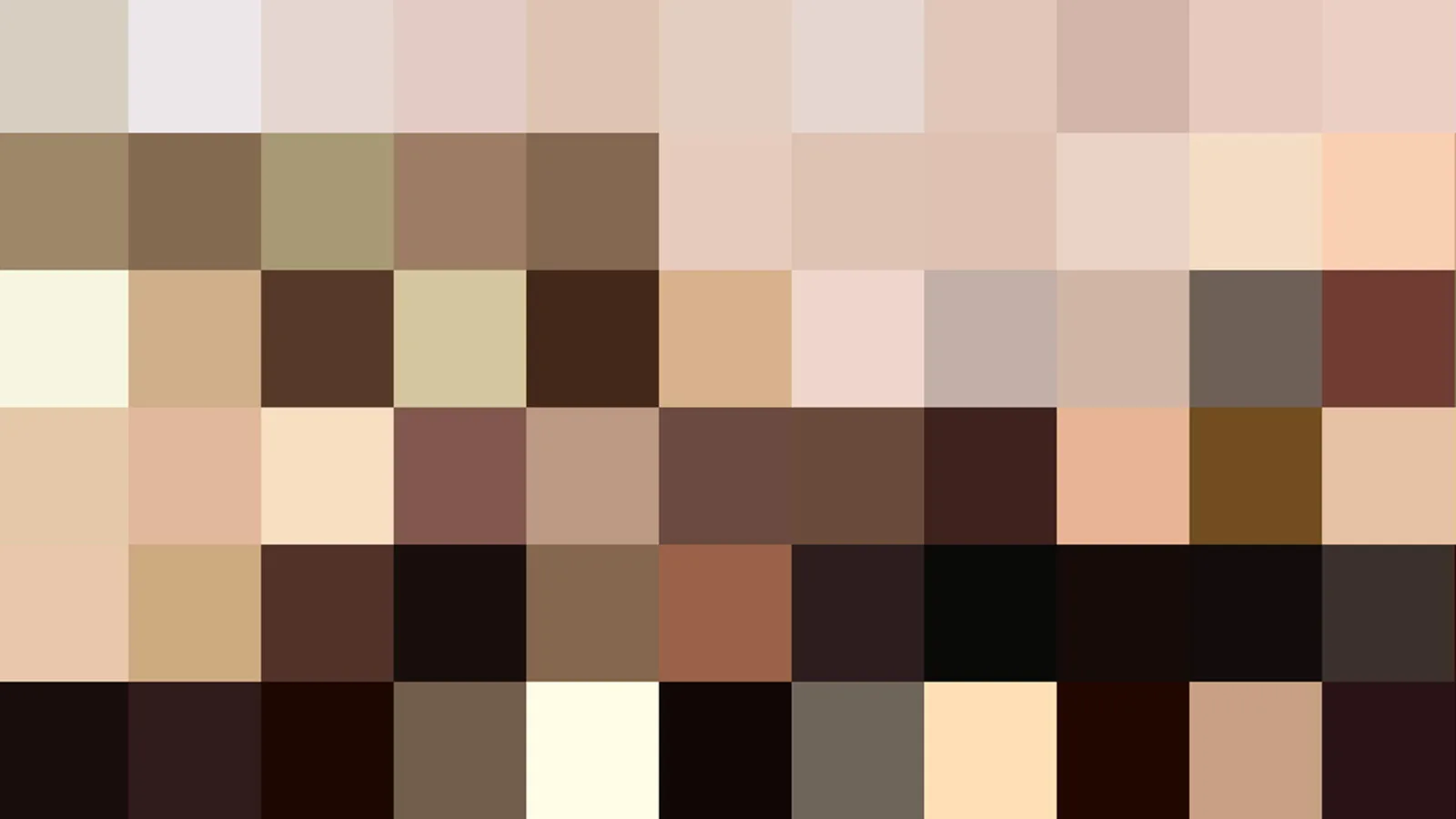 Mosaik aus quadratischen Pixelfeldern in Beige, Braun, Rostrot und Schwarz, in sechs Reihen angeordnet.
