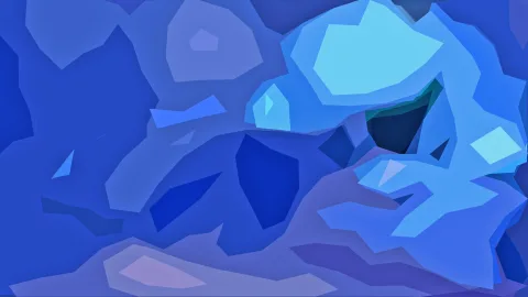 Abstrakte Komposition aus blauen Polygonflächen in unterschiedlichen Farbtönen, helle Flächen oben rechts.