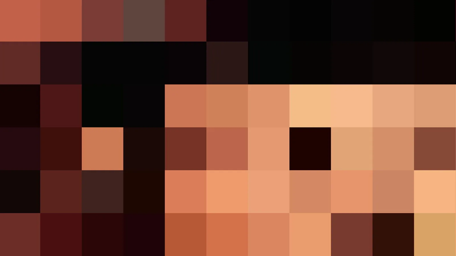 Quadratische Pixelblöcke in Orange, Braun und Schwarz, unten heller, oben rechts dunkel.