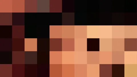 Quadratische Pixelblöcke in Orange, Braun und Schwarz, unten heller, oben rechts dunkel.