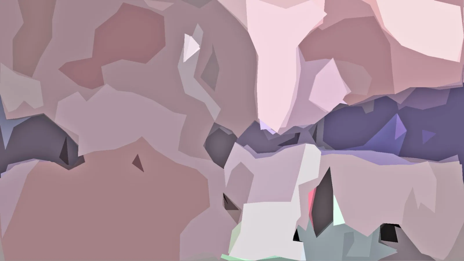 Abstraktes Muster aus kantigen Flächen in Rosé, Mauve und Grau, am unteren Rand ein dunkles Blau und vereinzelte mintgrüne Akzente.