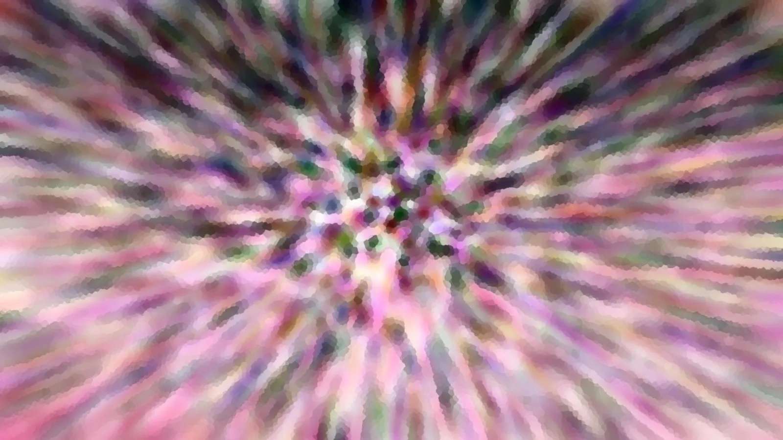 Abstrakte radiale Unschärfe mit rosa, violetten und grünen Streifen, die vom hellen Zentrum nach außen laufen.