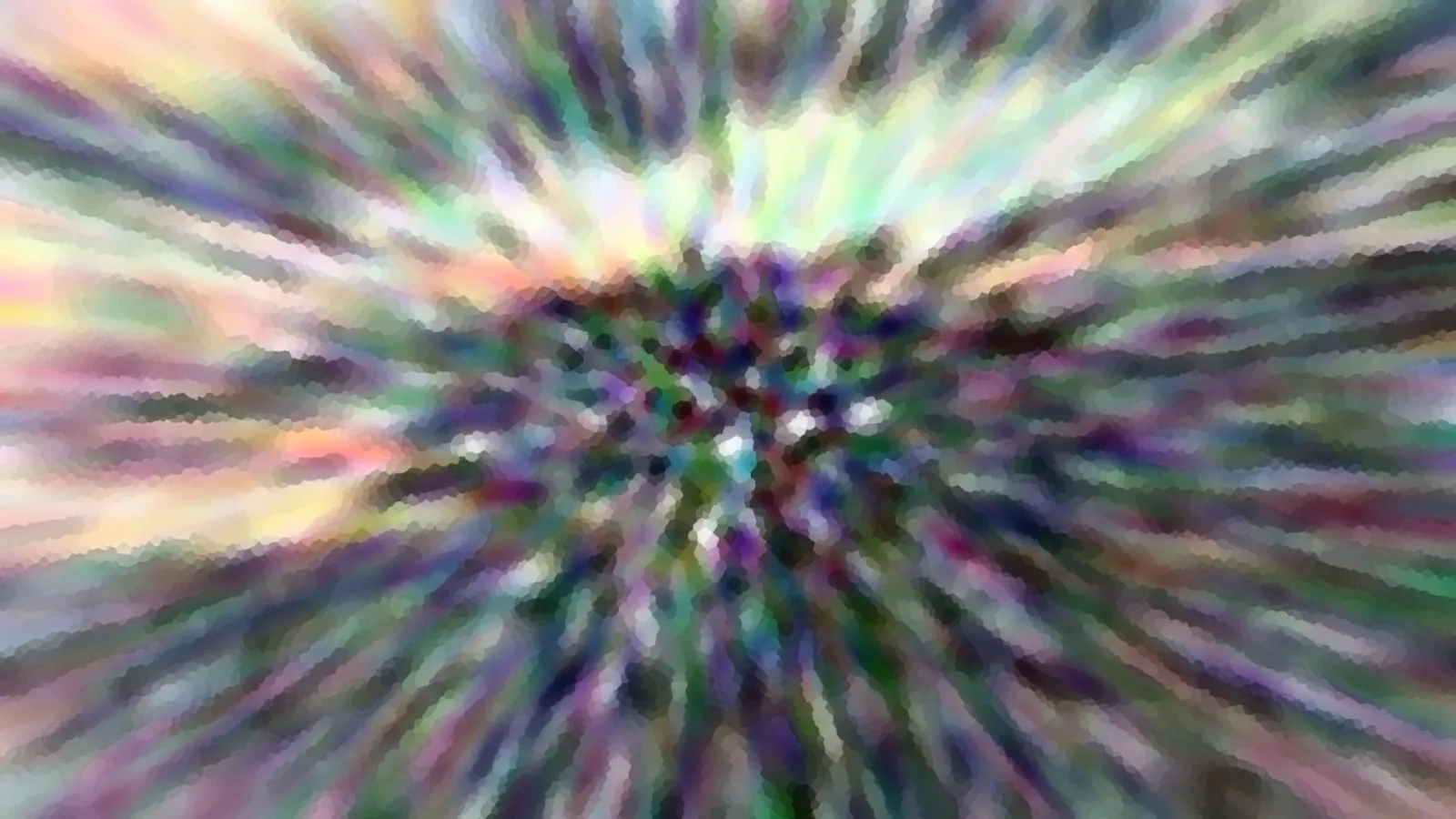 Abstraktes Bild mit bunten Farbstreifen, die von einem dunkleren Zentrum radial nach außen laufen und pixelig verwischt wirken.
