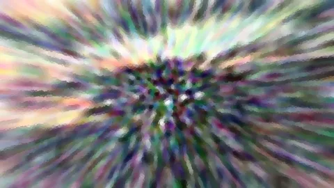 Abstraktes Bild mit bunten Farbstreifen, die von einem dunkleren Zentrum radial nach außen laufen und pixelig verwischt wirken.