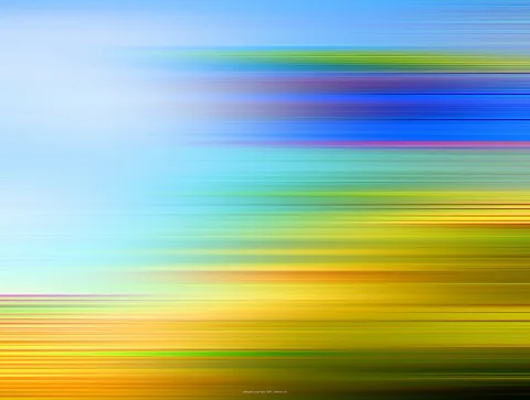 Abstrakte horizontale Streifen in Blau, Grün, Gelb und Gold, die nach rechts verwischen; links eine helle, fast weiße Fläche.