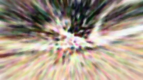 Abstrakte Komposition aus bunten, pastellfarbenen Schlieren, die von einem hellen Zentrum nach außen strahlen.