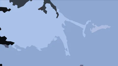 Abstrakte Komposition aus hellblauen und dunkelgrauen Flächen mit unregelmäßigen Rändern auf blaugrauem Grund
