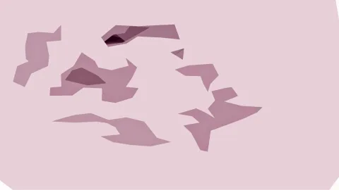 Abstrakte mauvefarbene Formen auf hellrosa Hintergrund, verteilt über die Bildfläche, mit dunkleren Schattierungen in einigen Flächen.