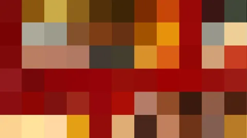 Mosaik aus quadratischen Pixelblöcken in Rot, Ocker, Braun und Gelb.