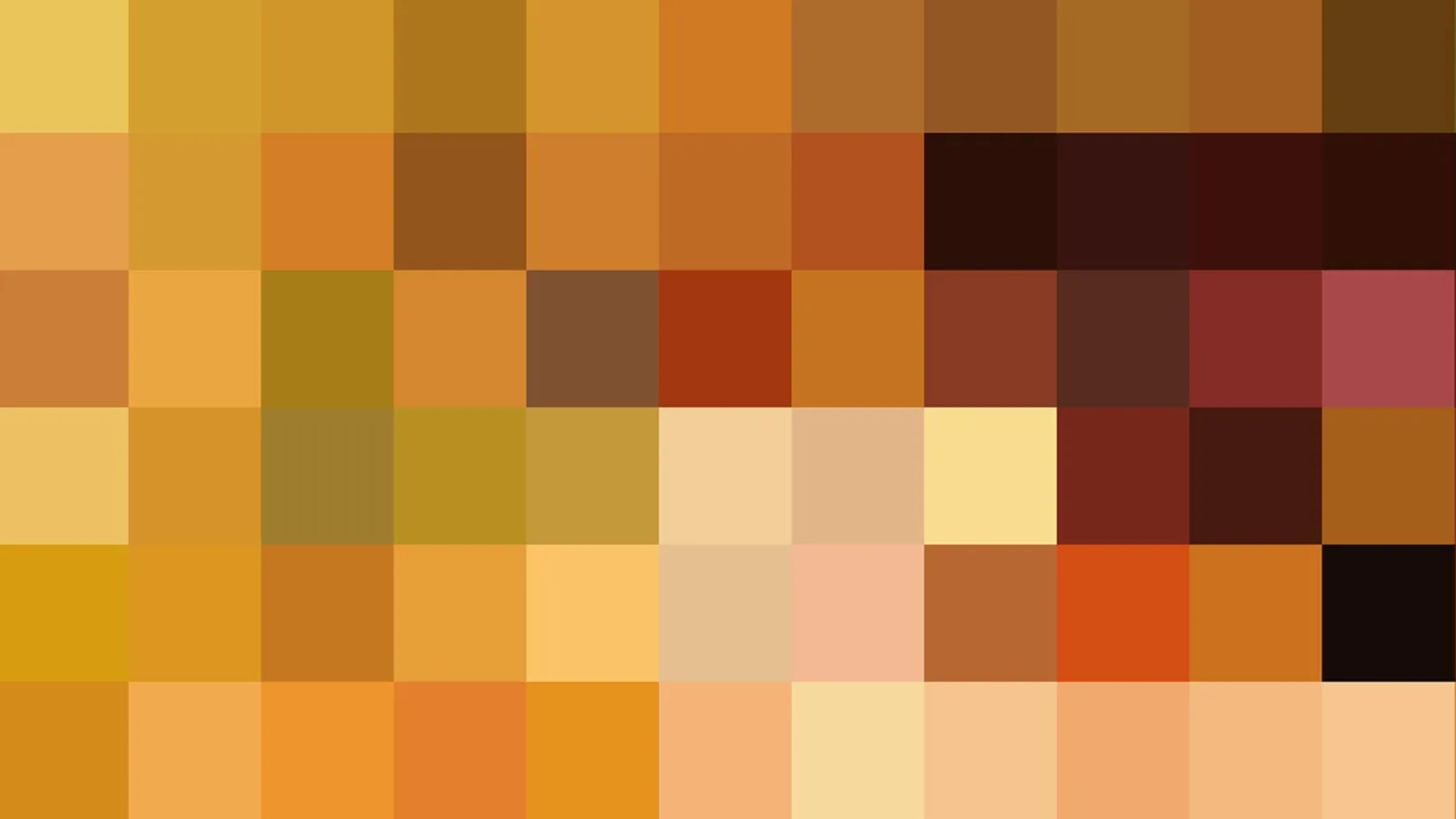 Quadratisches Pixelmosaik aus Ocker-, Braun-, Rot- und Beigetönen in sechs Reihen.